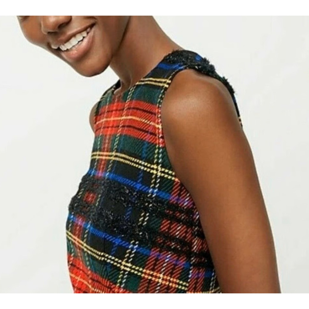 J.Crew Holiday Tartan Sheath Shift Dress Sleeveless Tweed Lace Red Plaid Size 8 - Picture 5 of 16